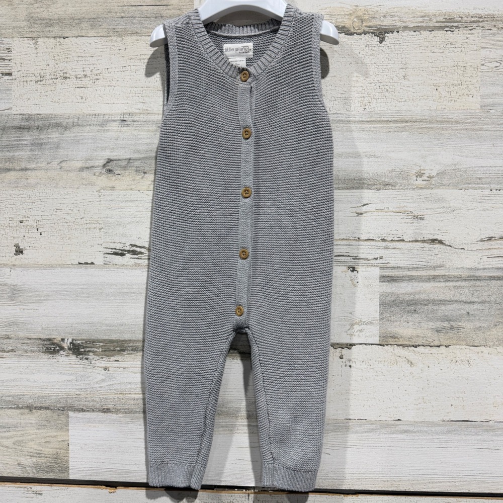 Little Planet Knit Jumpsuit Boys 12M Grey Organic Cotton Garter Stitch